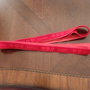 CHANEL Red Velvet Heart-Embellished Ribbon